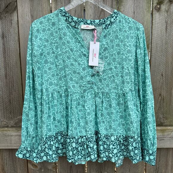 Vineyard Vines Woven Top Tonal Floral Tiered in Sea Clay Floral Small NWT Blouse - Picture 1 of 8